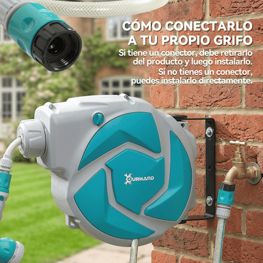 DURHAND Enrolador de Mangueira para Jardim 10+1 m com Bico de 7 Funções, Enrolador de Mangueira de Parede Giratório 180°, com Enrolamento Automático, Cinzento Claro e Verde DURHAND Enrolador de Mangueira para Jardim 10+1 m com Bico de 7 Funções, Enrolador de Mangueira de Parede Giratório 180°, com Enrolamento Automático, Cinzento Claro e Verde