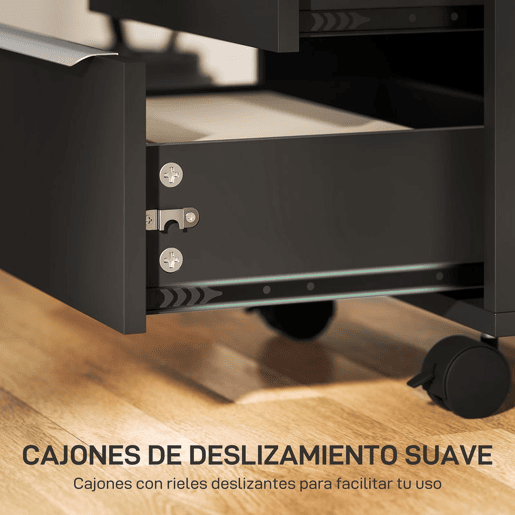 HOMCOM Arquivador de Escritório com 3 Gavetas Bloco de Gavetas de Escritório com Rodas Fecho e 2 Chaves Arquivador Móvel para Estudo Sala 40x40x63,5 cm Preto