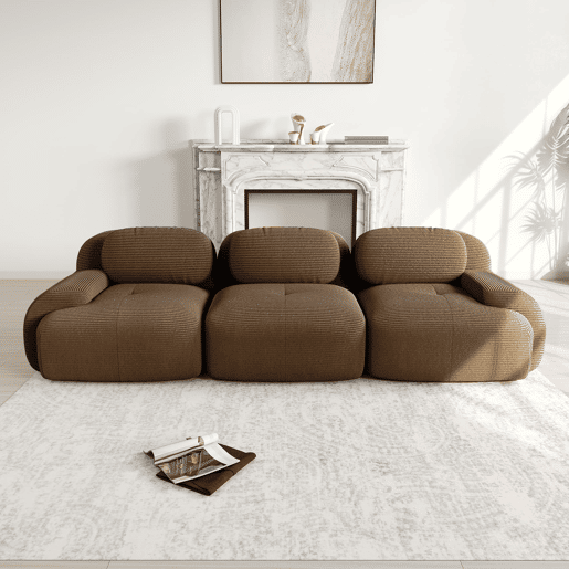 Sofá modular de 3 lugares - Tecido premium, rústico, ergonómico e sem montagem - Castanho