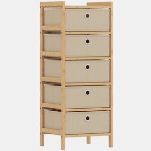 HOMCOM Cómoda com 5 Gavetas em Tecido, Estrutura de Bambu, Ideal para Espaços Pequenos, Sala, Escritório ou Closet, Creme e Madeira