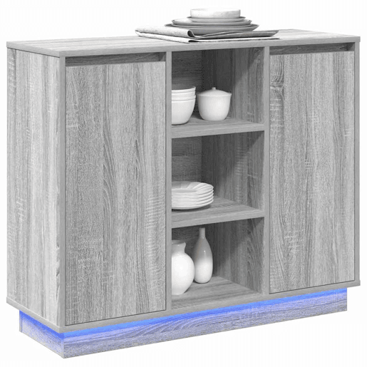 Aparador - Bufete - Móvei de apoio LED Cinza Sonoma 90 x 32 x 75 cm Madeira processada pt4144
