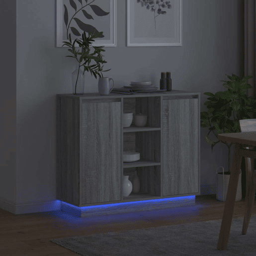 Aparador - Bufete - Móvei de apoio LED Cinza Sonoma 90 x 32 x 75 cm Madeira processada pt4144