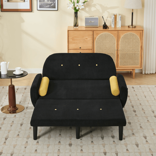 Sofá loveseat de 2 lugares - Daybed e poltrona relax com arrumação - Preto