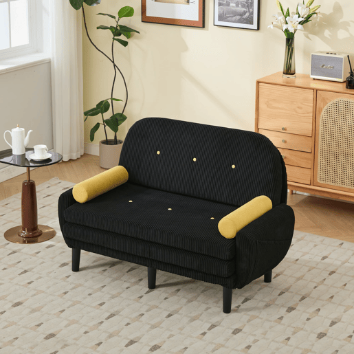 Sofá loveseat de 2 lugares - Daybed e poltrona relax com arrumação - Preto