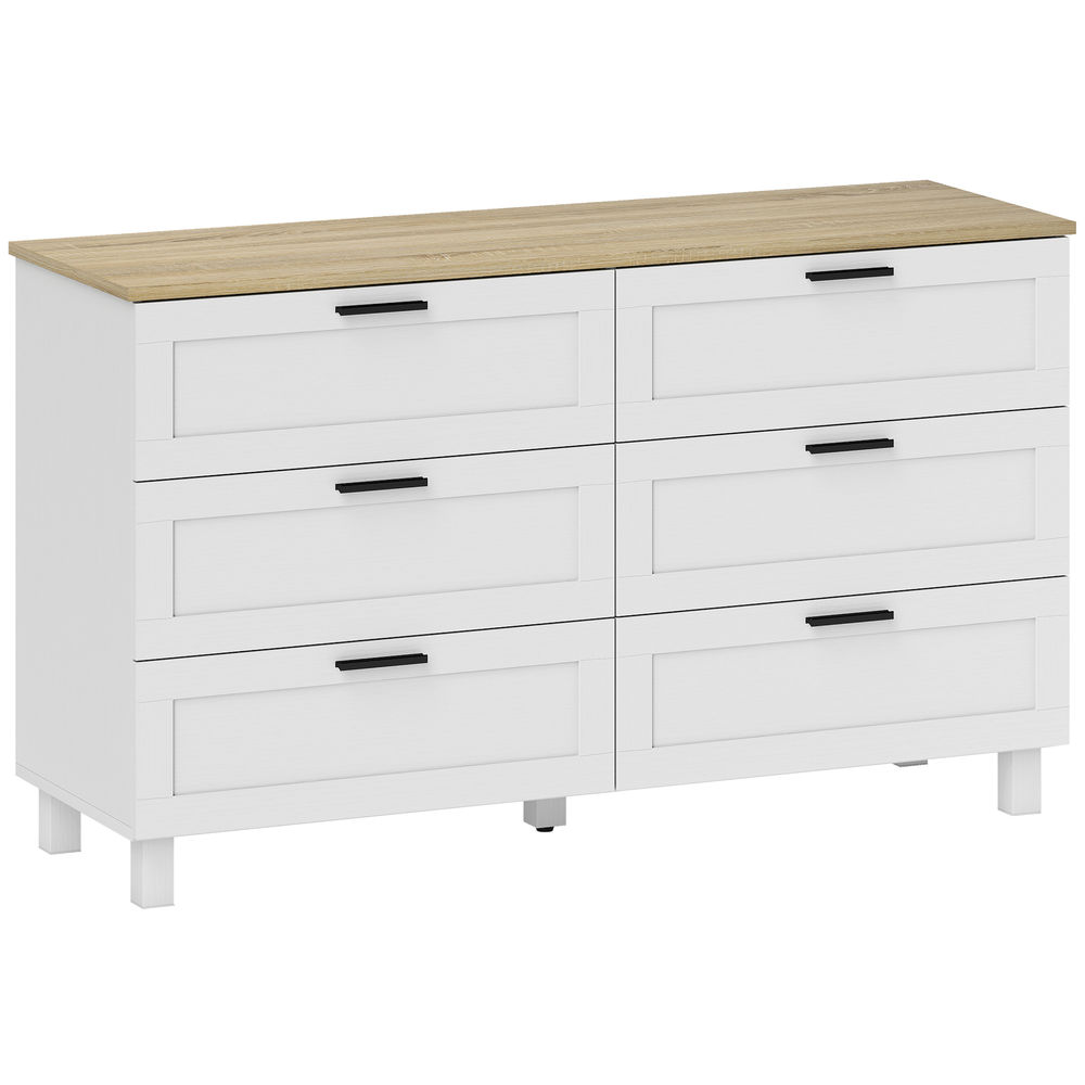 Homcom cómoda 6 cajones, cómoda dormitorio con patas de madera, cajonera para salón, oficina, estilo moderno, 120x38x71 cm, blanco