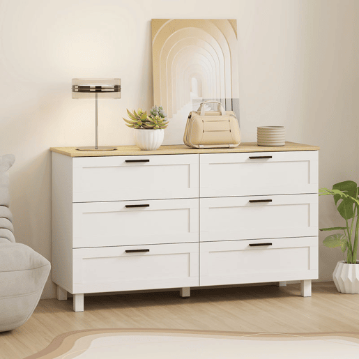 HOMCOM Cómoda 6 Gavetas Cómoda Quarto com Pés de Madeira Gaveteiro para Sala Escritório Estilo Moderno 120x38x71 cm Branco