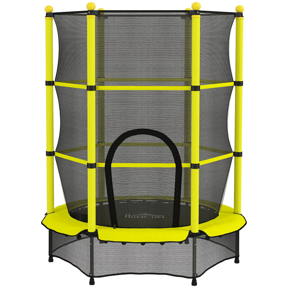 Homcom cama elástica infantil ø140 cm, trampolín para niños de 3-10 años con red de seguridad y marco de acero, carga 50 kg, para interior y exterior, amarillo