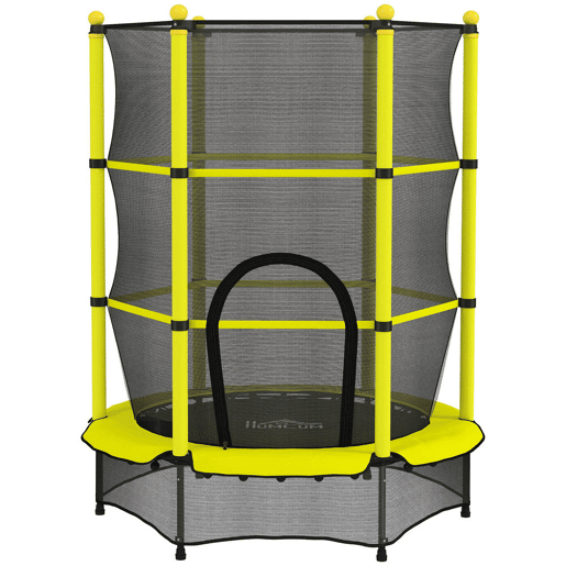 HOMCOM Cama Elástica Infantil Ø140 cm, Trampolim para Crianças dos 3-10 Anos com Rede de Segurança e Estrutura de Aço, Suporta até 50 kg, para Interior e Exterior, Amarelo