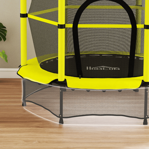 HOMCOM Cama Elástica Infantil Ø140 cm, Trampolim para Crianças dos 3-10 Anos com Rede de Segurança e Estrutura de Aço, Suporta até 50 kg, para Interior e Exterior, Amarelo