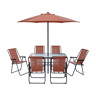 Mesa e cadeiras de jardim em metal Convivia com guarda-sol - 6 lugares - Terracota