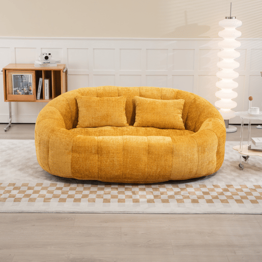 Sofá puff individual - Alto conforto, encosto alto, interior e exterior - Amarelo