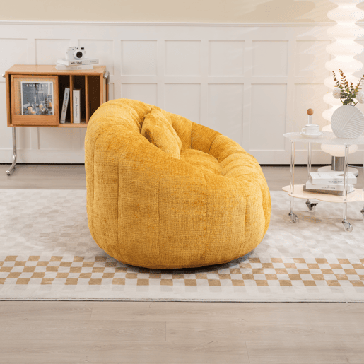 Sofá puff individual - Alto conforto, encosto alto, interior e exterior - Amarelo