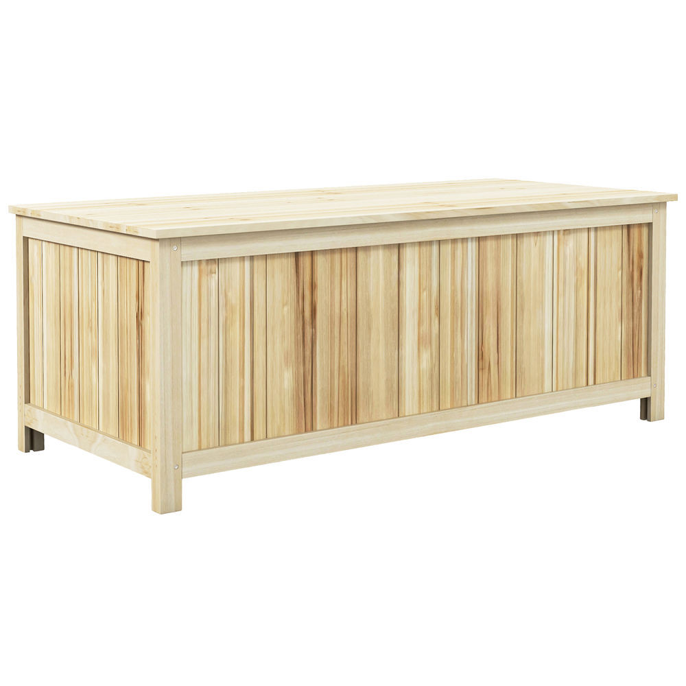 Outsunny arcón exterior de madera, 172 l, baúl almacenaje exterior con tapa abatible, resistente a la intemperie, para jardín, terraza, patio, 120x55x45 cm, madera natural