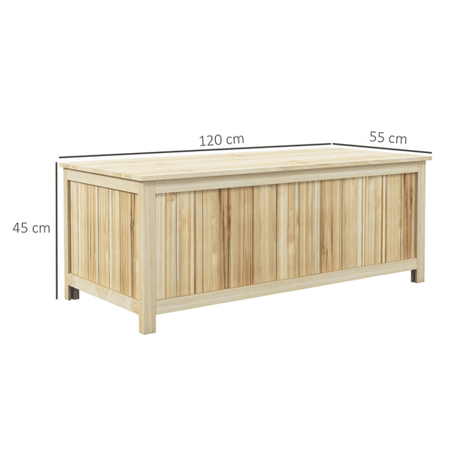 Outsunny Baú de Armazenamento Exterior em Madeira 172 L Baú de Jardim com Tampa Articulada Resistente às Intempéries para Jardim Terraço Pátio 120x55x45 cm Madeira