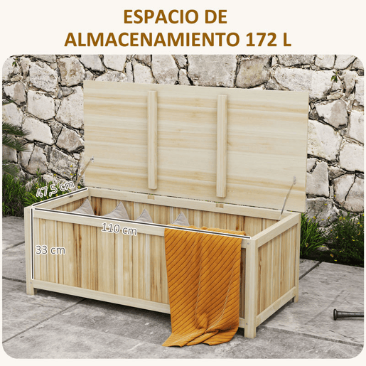 Outsunny Baú de Armazenamento Exterior em Madeira 172 L Baú de Jardim com Tampa Articulada Resistente às Intempéries para Jardim Terraço Pátio 120x55x45 cm Madeira