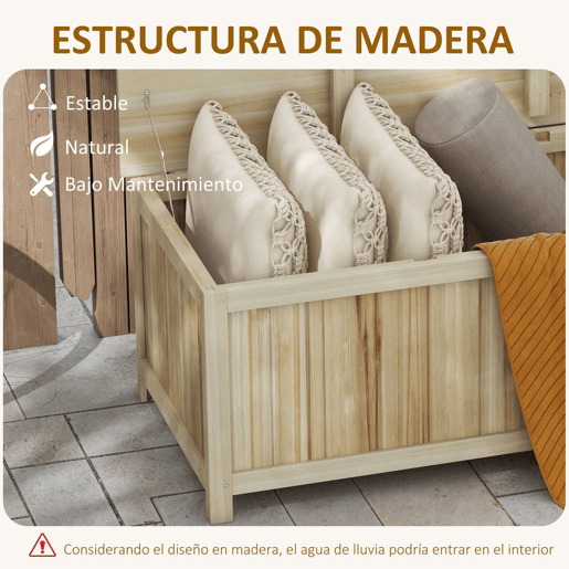 Outsunny Baú de Armazenamento Exterior em Madeira 172 L Baú de Jardim com Tampa Articulada Resistente às Intempéries para Jardim Terraço Pátio 120x55x45 cm Madeira