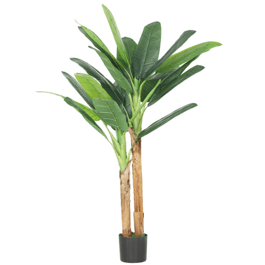 HOMCOM Árvore de Bananeira Artificial 150 cm com Vaso e 2 Troncos para Decoração de Interiores - Sala, Casa ou Escritório - Cor Verde