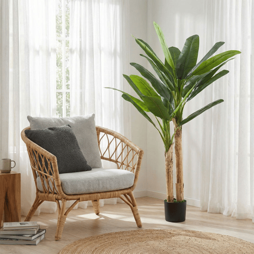 HOMCOM Árvore de Bananeira Artificial 150 cm com Vaso e 2 Troncos para Decoração de Interiores - Sala, Casa ou Escritório - Cor Verde