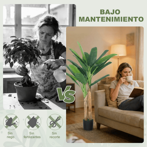 HOMCOM Árvore de Bananeira Artificial 150 cm com Vaso e 2 Troncos para Decoração de Interiores - Sala, Casa ou Escritório - Cor Verde