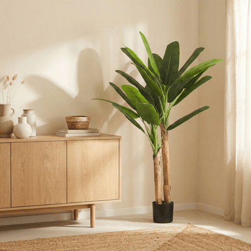 HOMCOM Árvore de Bananeira Artificial 150 cm com Vaso e 2 Troncos para Decoração de Interiores - Sala, Casa ou Escritório - Cor Verde