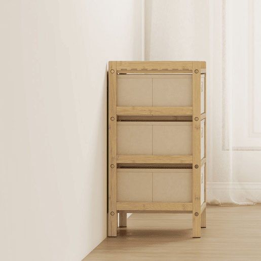 HOMCOM Cómoda de Bambu com 3 Gavetas de Tecido para Espaços Pequenos, Ideal para Quarto, Sala ou Escritório, Creme e Madeira
