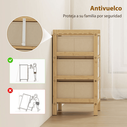HOMCOM Cómoda de Bambu com 3 Gavetas de Tecido para Espaços Pequenos, Ideal para Quarto, Sala ou Escritório, Creme e Madeira