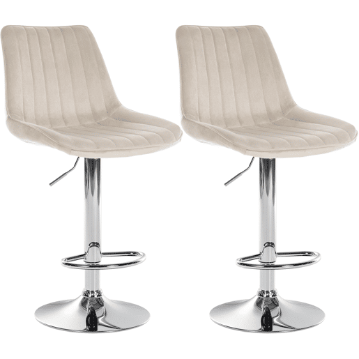 Conjunto de 2 banquetas de bar giratórias 360° com altura ajustável em veludo creme com costura vertical e pés de metal cromado 10_0005909