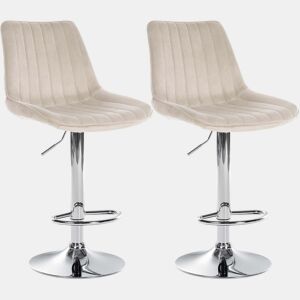 Conjunto de 2 banquetas de bar giratórias 360° com altura ajustável em veludo creme com costura vertical e pés de metal cromado 10_0005909