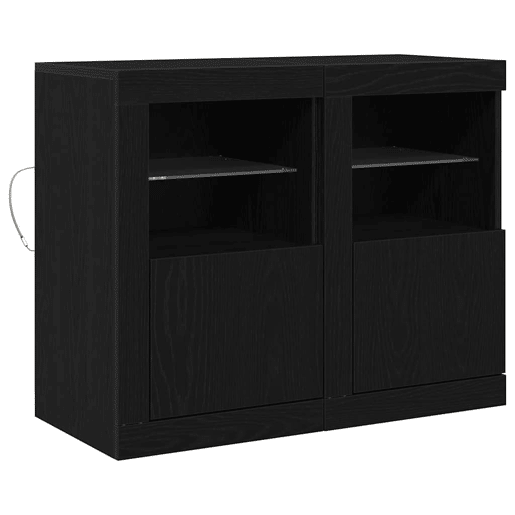 Aparador - Bufete - Móvei de apoio LED 2 pcs Carvalho Preto 41 x 37 x 67 cm pt4126