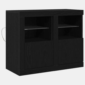 Aparador - Bufete - Móvei de apoio LED 2 pcs Carvalho Preto 41 x 37 x 67 cm pt4126