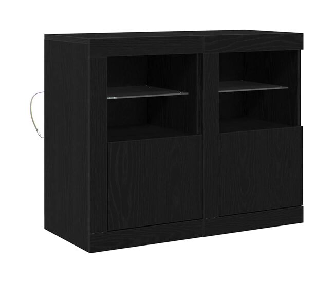 Aparador - mueble de almacenamiento led 2 pcs roble negro 41 x 37 x 67 cm es4126