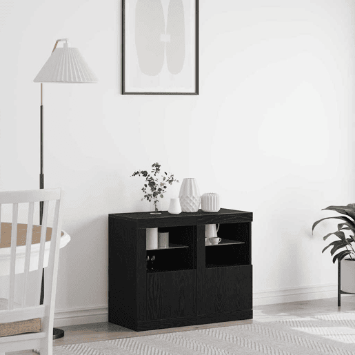 Aparador - Bufete - Móvei de apoio LED 2 pcs Carvalho Preto 41 x 37 x 67 cm pt4126