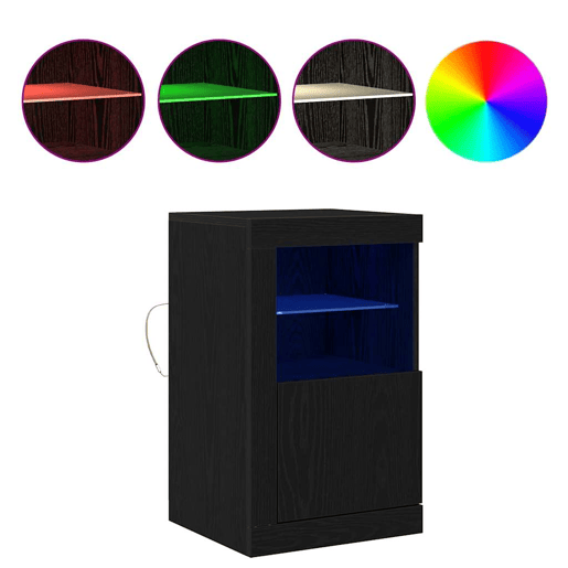 Aparador - Bufete - Móvei de apoio LED 2 pcs Carvalho Preto 41 x 37 x 67 cm pt4126