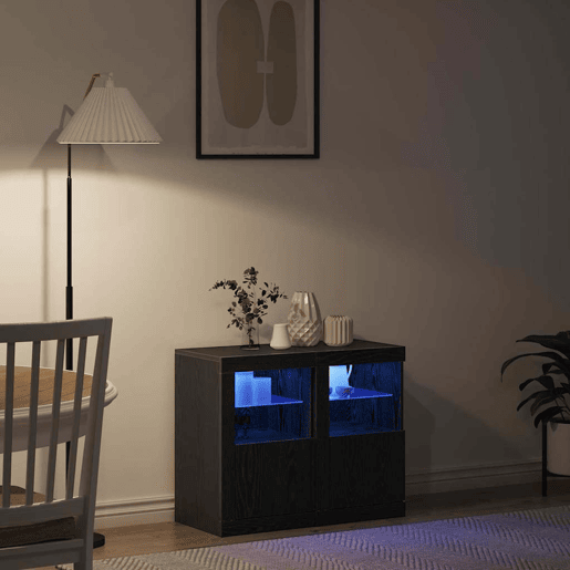 Aparador - Bufete - Móvei de apoio LED 2 pcs Carvalho Preto 41 x 37 x 67 cm pt4126