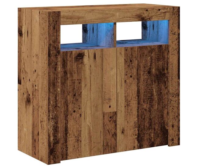 Aparador - mueble de almacenamiento con luces led madera ingeniería envejecida 80x35x75 cm es2010