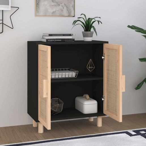 Aparador - Bufete - Móvei de apoio 60x30x70 cm pinho maciçovime natural preto pt4813
