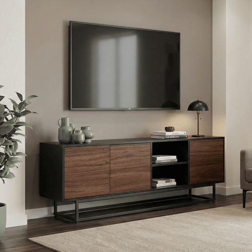 Armário baixo Boxholm com 3 portas 160x30x57 cm Nogueira  Preto en.casa
