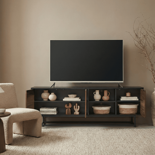 Armário baixo Boxholm com 3 portas 160x30x57 cm Nogueira  Preto en.casa