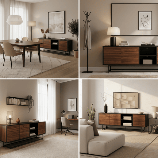 Armário baixo Boxholm com 3 portas 160x30x57 cm Nogueira  Preto en.casa