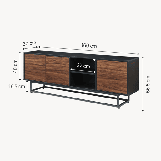 Armário baixo Boxholm com 3 portas 160x30x57 cm Nogueira  Preto en.casa