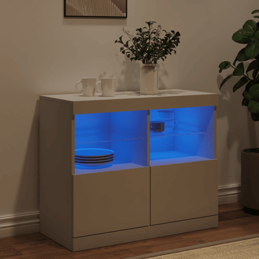 Aparador - Bufete - Móvei de apoio com luzes LED 81x37x67 cm branco pt1938
