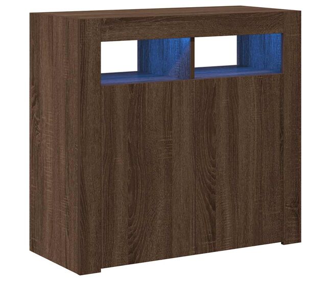 Aparador - mueble de almacenamiento con luces led roble ahumado 80x35x75 cm es2049