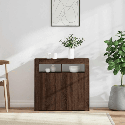 Aparador - Bufete - Móvei de apoio com luzes LED 80x35x75 cm carvalho castanho pt2049