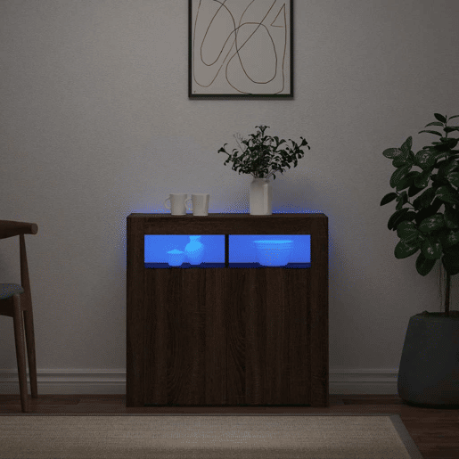 Aparador - Bufete - Móvei de apoio com luzes LED 80x35x75 cm carvalho castanho pt2049