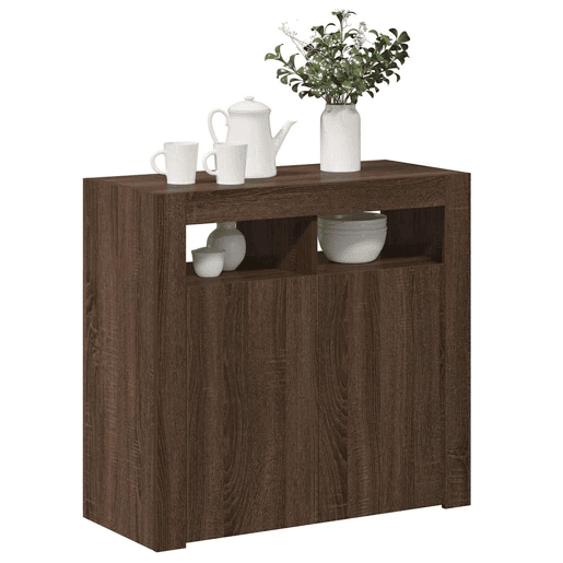 Aparador - Bufete - Móvei de apoio com luzes LED 80x35x75 cm carvalho castanho pt2049