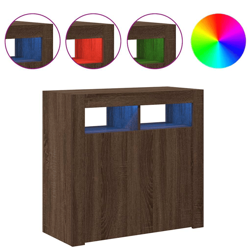 Aparador - Bufete - Móvei de apoio com luzes LED 80x35x75 cm carvalho castanho pt2049
