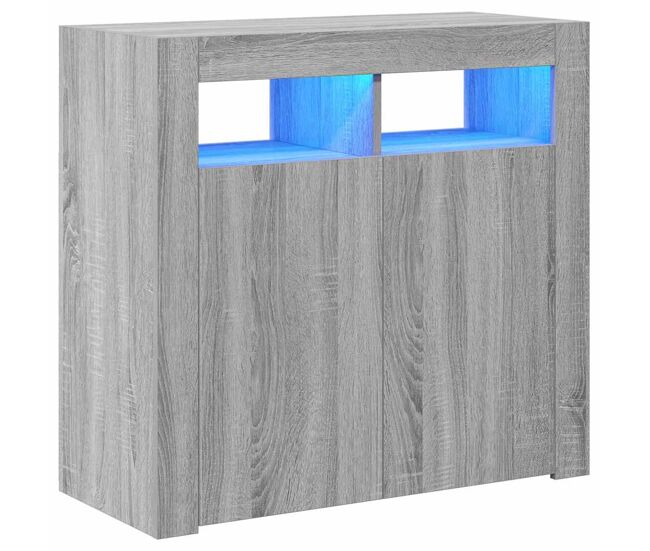 Aparador - mueble de almacenamiento con luces led gris sonoma 80x35x75 cm es1991