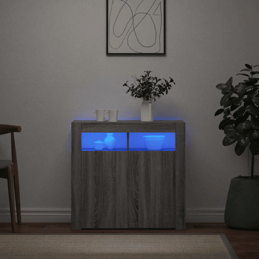 Aparador - Bufete - Móvei de apoio com luzes LED 80x35x75 cm cinzento sonoma pt1991