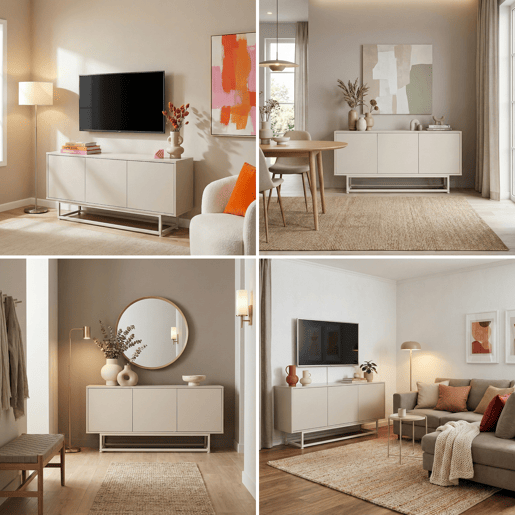 Armário baixo Boxholm com 3 portas 120x30x55 cm Cor areia en.casa Armário baixo Boxholm com 3 portas 120x30x55 cm Cor areia en.casa