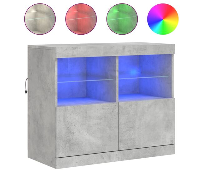 Aparador - mueble de almacenamiento con luces led gris hormigón 81x37x67 cm es1969